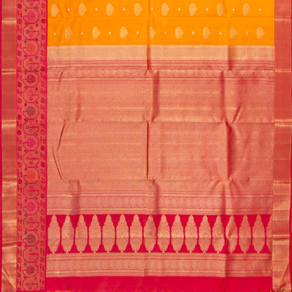 Yellow And Red Kanchipuram Silk Saree Paithani Style Border For Bridal Wear PV NYC 1377