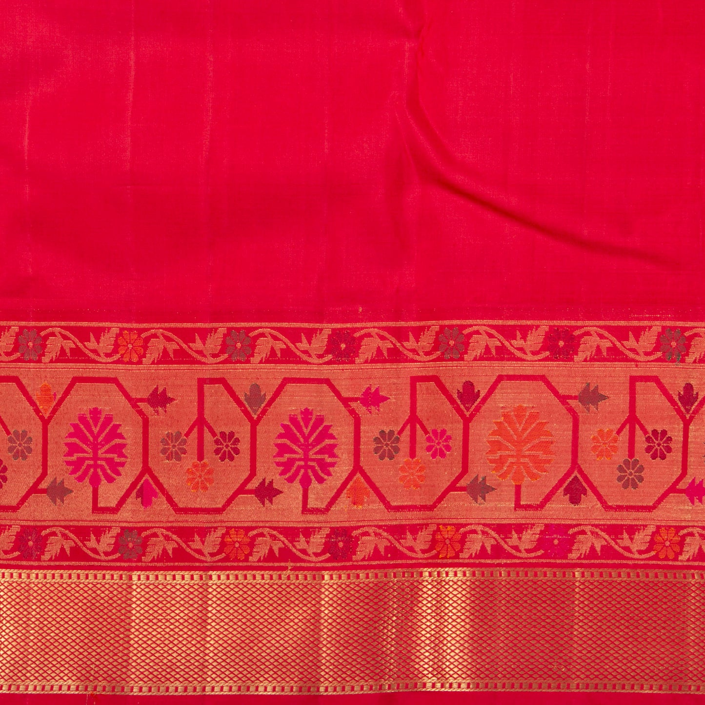 Yellow And Red Kanchipuram Silk Saree Paithani Style Border For Bridal Wear PV NYC 1377