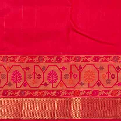 Yellow And Red Kanchipuram Silk Saree Paithani Style Border For Bridal Wear PV NYC 1377