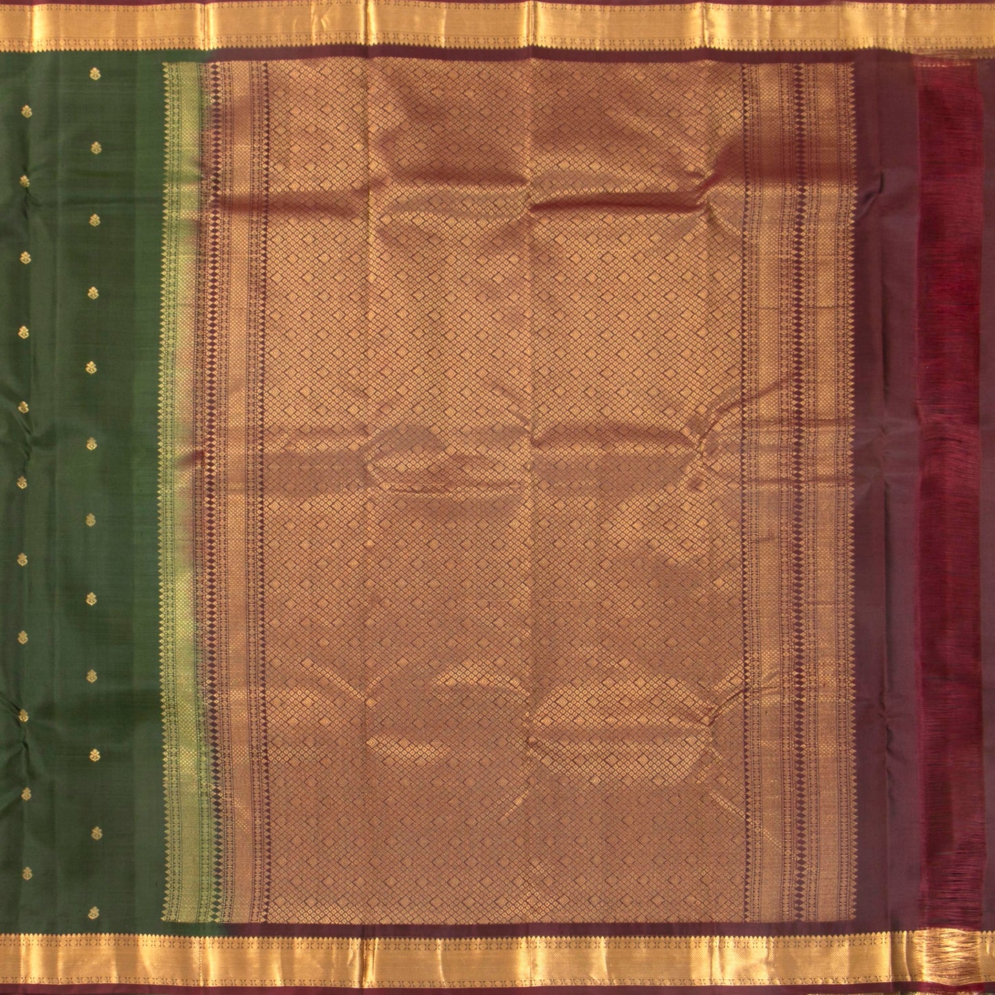 Green And Maroon Kanchipuram Silk Saree Light Weight For Festive Wear PV MEN 157