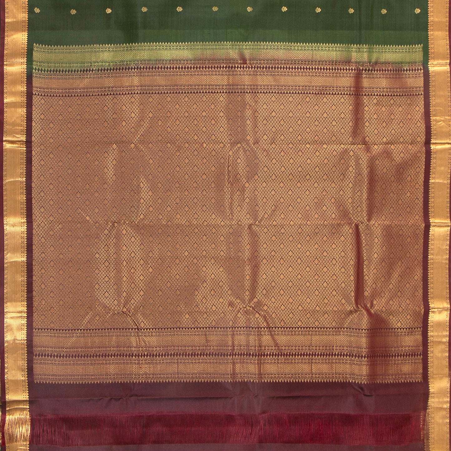 Green And Maroon Kanchipuram Silk Saree Light Weight For Festive Wear PV MEN 157