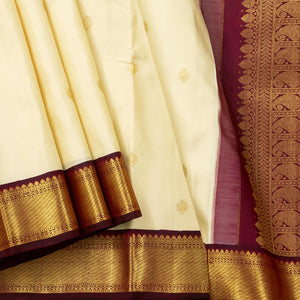 Off White And Maroon Kanchipuram Silk Saree For Wedding Wear PV NYC 1736