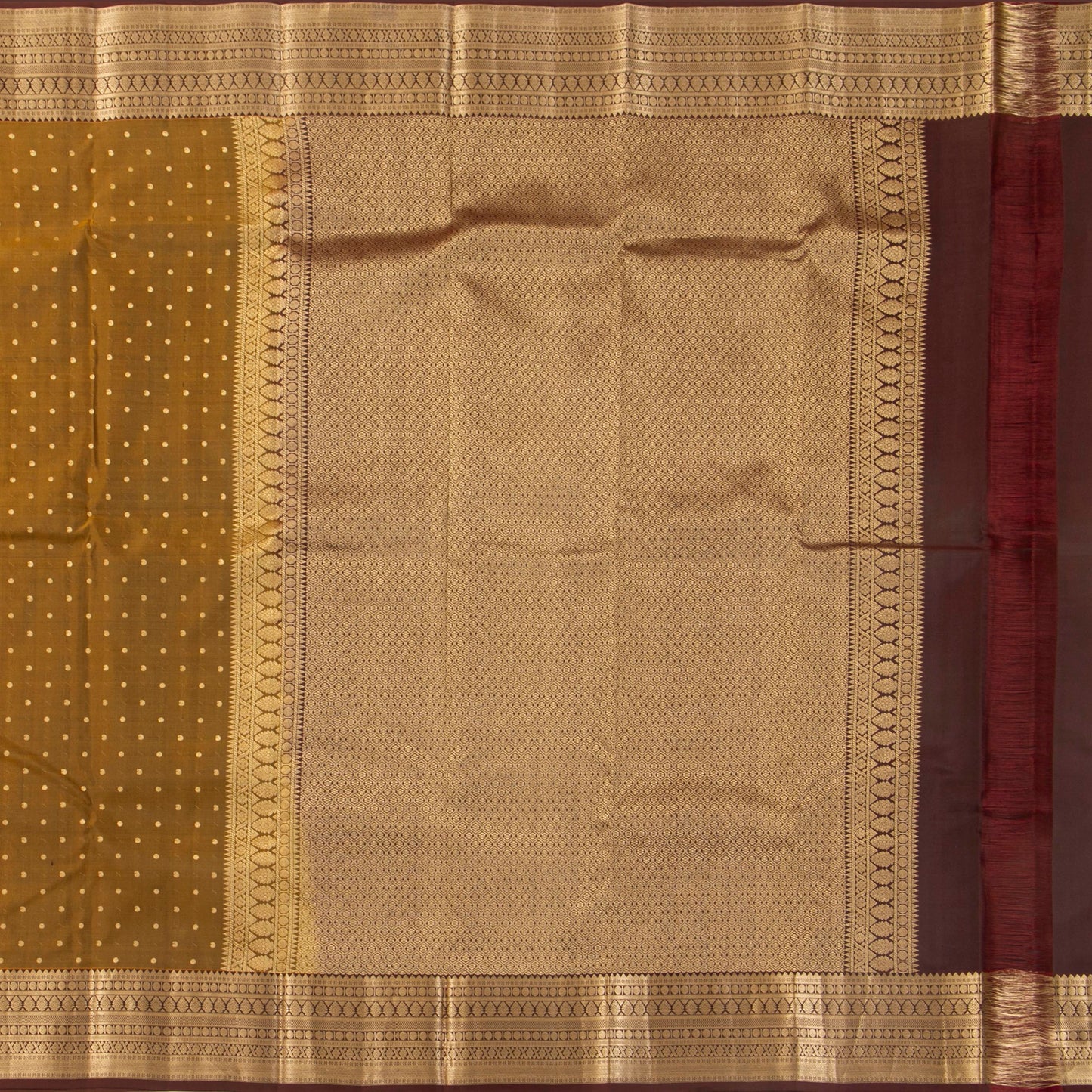 Mustard And Brown Kanchipuram Silk Saree For Festive Wear PV MEN 214