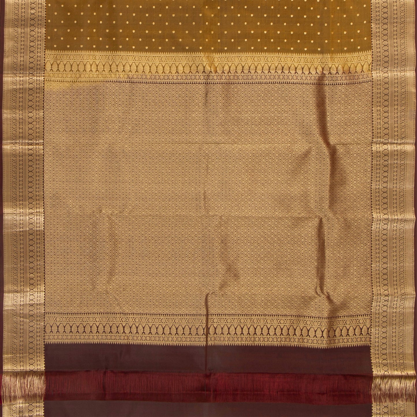 Mustard And Brown Kanchipuram Silk Saree For Festive Wear PV MEN 214