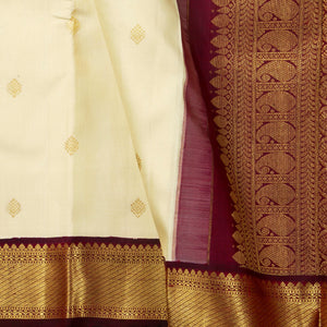 Off White And Maroon Kanchipuram Silk Saree For Wedding Wear PV NYC 1736