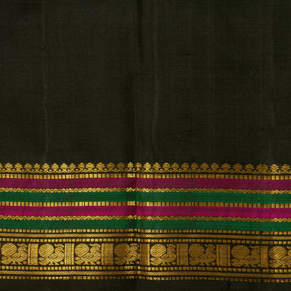 Grey And Black Kanchipuram Silk Saree For Bridal Wear PV NYC 1351