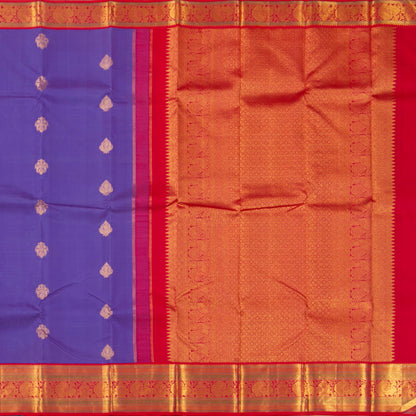 Blue And Red Kanchipuram Silk Saree For Bridal Wear PV NYC 1354