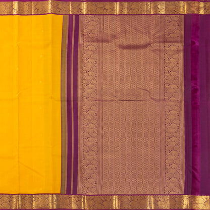 Yellow And Purple Kanchipuram Silk Saree For Festive Wear PV MEN 189 - Silk Sari - Panjavarnam PV MEN 189