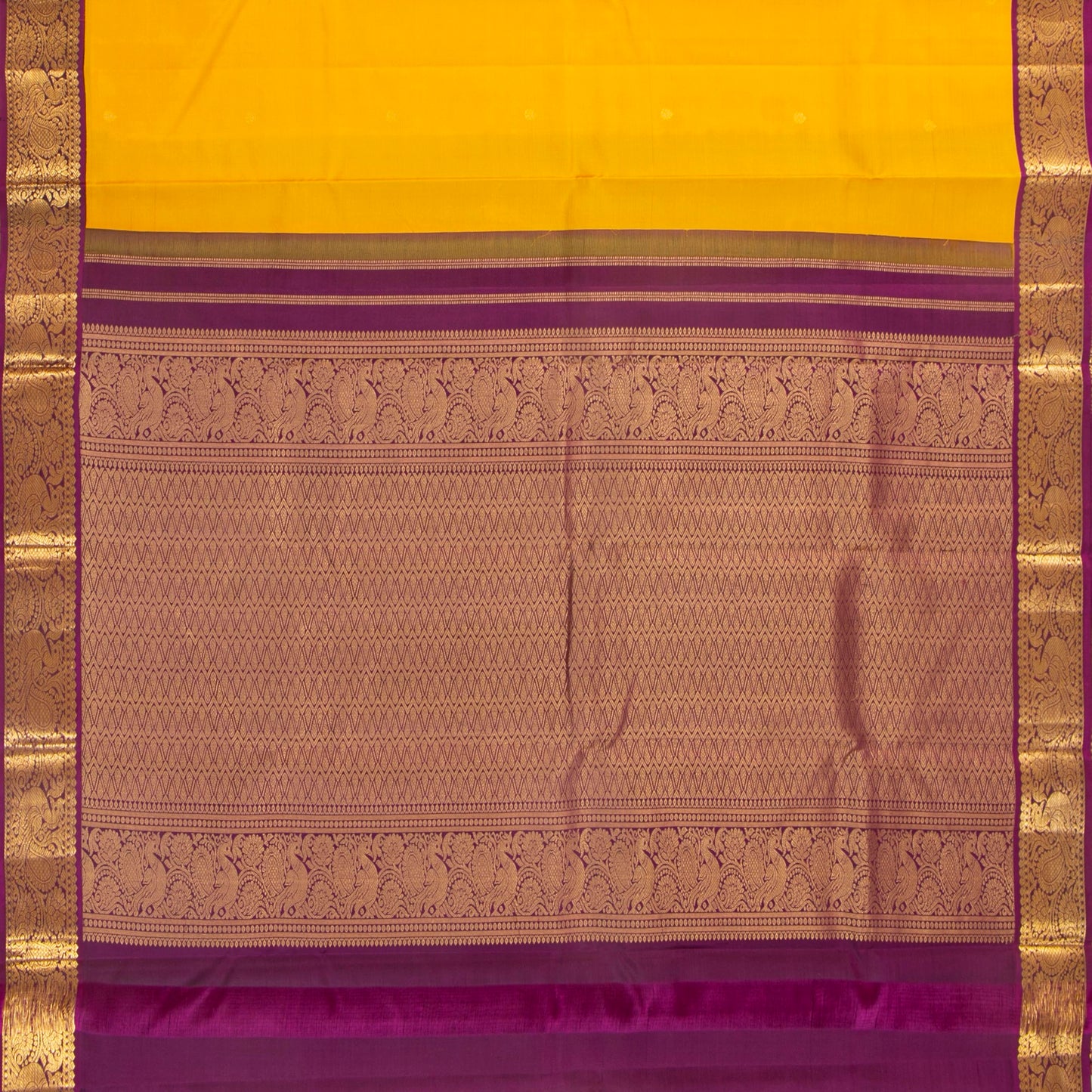 Yellow And Purple Kanchipuram Silk Saree For Festive Wear PV MEN 189 - Silk Sari - Panjavarnam PV MEN 189