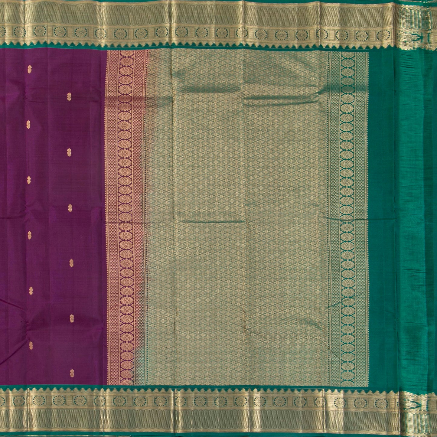 Purple And Teal Kanchipuram Silk Saree Light Weight For Festive Wear PV MEN 180