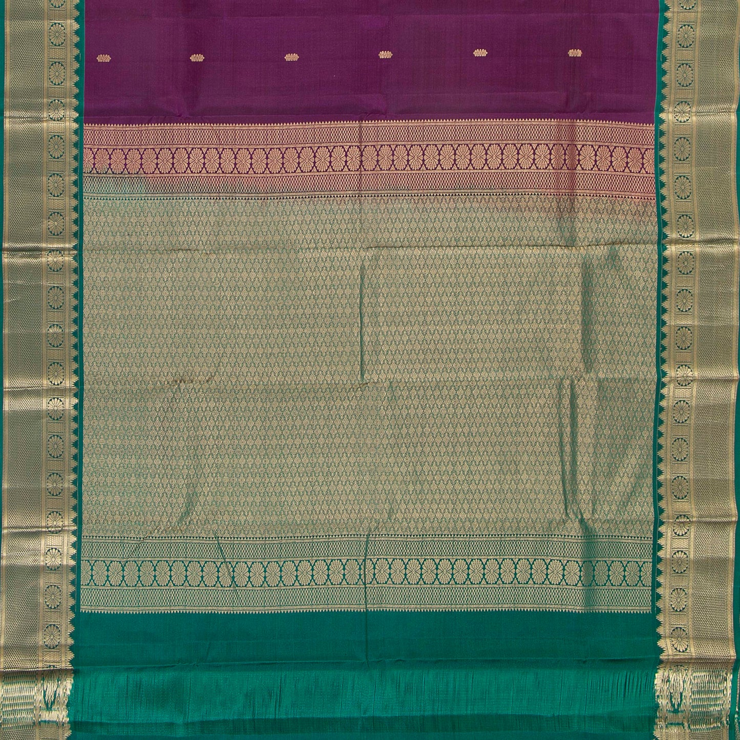 Purple And Teal Kanchipuram Silk Saree Light Weight For Festive Wear PV MEN 180