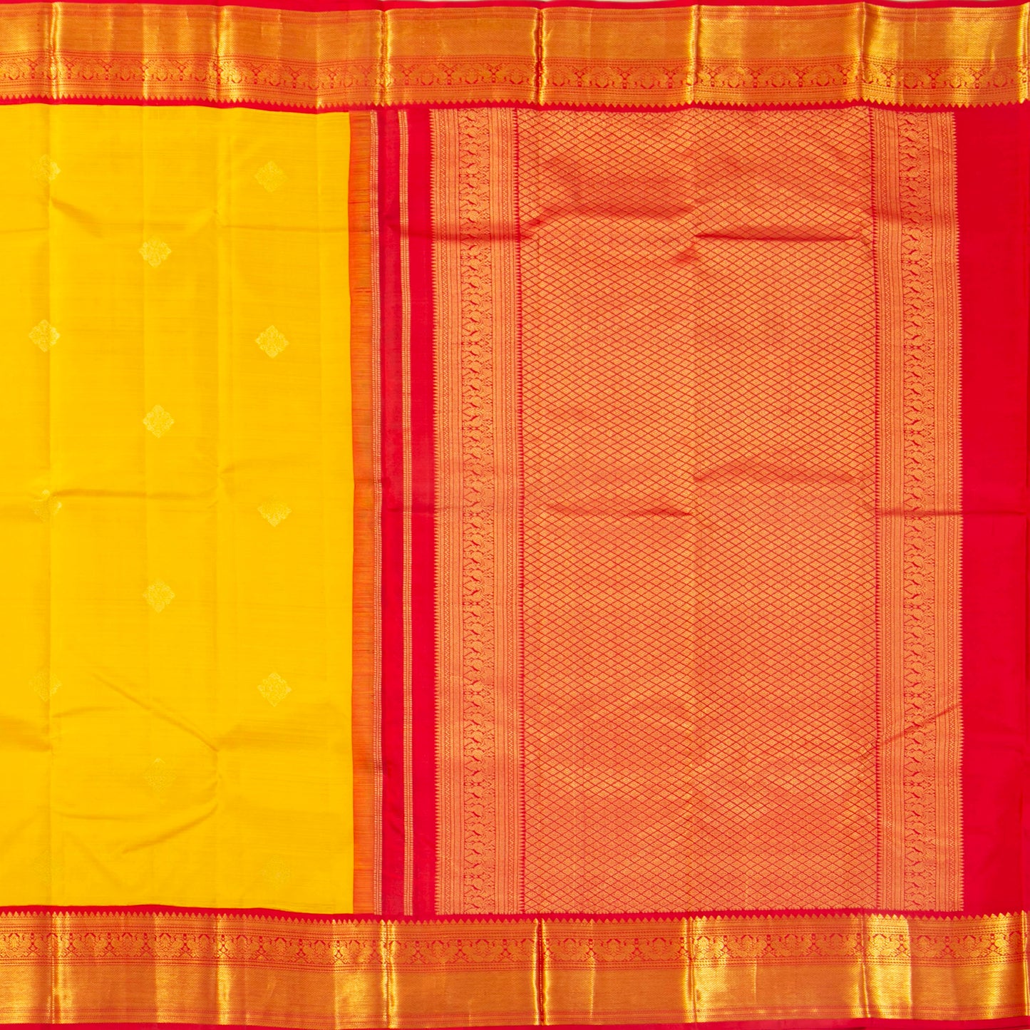 Yellow And red Kanchipuram Silk Saree For Festive Wear PV MEN 204