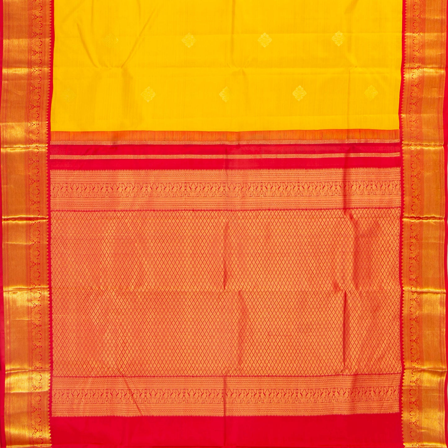 Yellow And red Kanchipuram Silk Saree For Festive Wear PV MEN 204