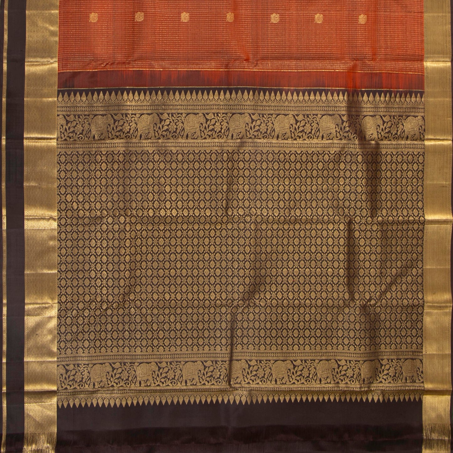 Rust And Brown Kanchipuram Silk Saree For Festive Wear PV MEN 259