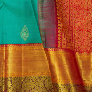 Turquoise And Red Kanchipuram Silk Saree For Bridal Wear PV NYC 1665