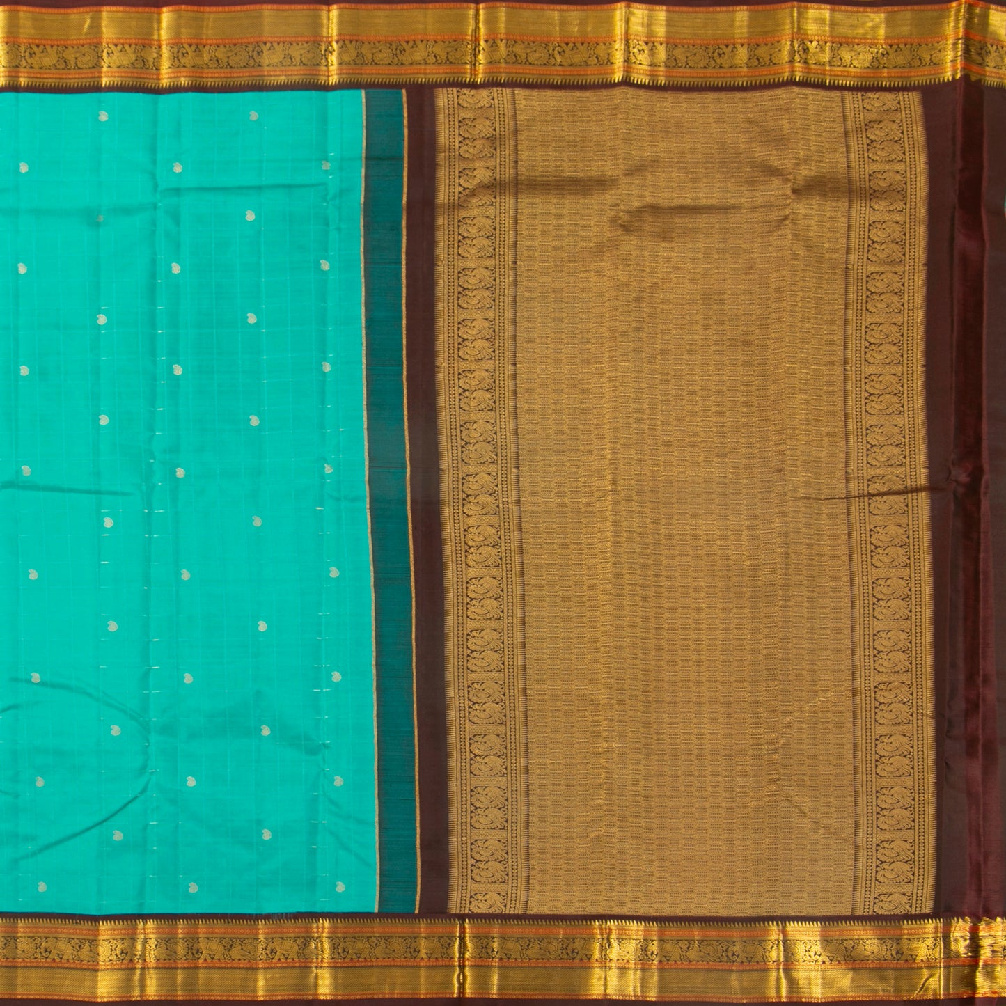 Turquoise Blue And Brown Kanchipuram Silk Saree For Festive Wear PV MEN 185 - Silk Sari - Panjavarnam PV MEN 185