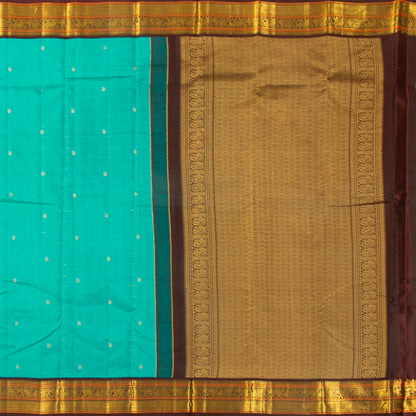 Turquoise Blue And Brown Kanchipuram Silk Saree For Festive Wear PV MEN 185 - Silk Sari - Panjavarnam PV MEN 185