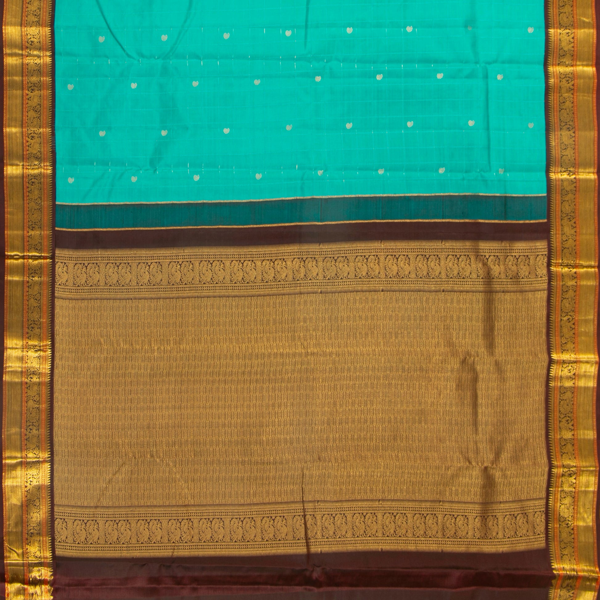 Turquoise Blue And Brown Kanchipuram Silk Saree For Festive Wear PV MEN 185 - Silk Sari - Panjavarnam PV MEN 185