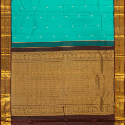 Turquoise Blue And Brown Kanchipuram Silk Saree For Festive Wear PV MEN 185 - Silk Sari - Panjavarnam PV MEN 185