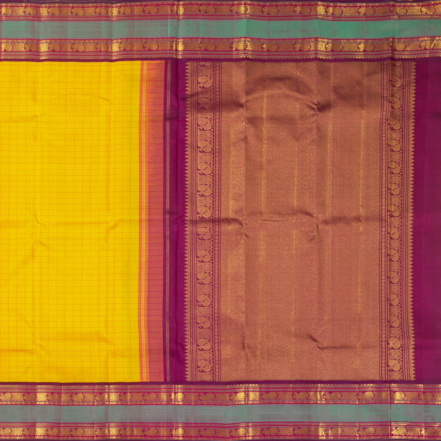 Yellow And Magenta Kanchipuram Silk Saree For Festive Wear PV NYC 1421