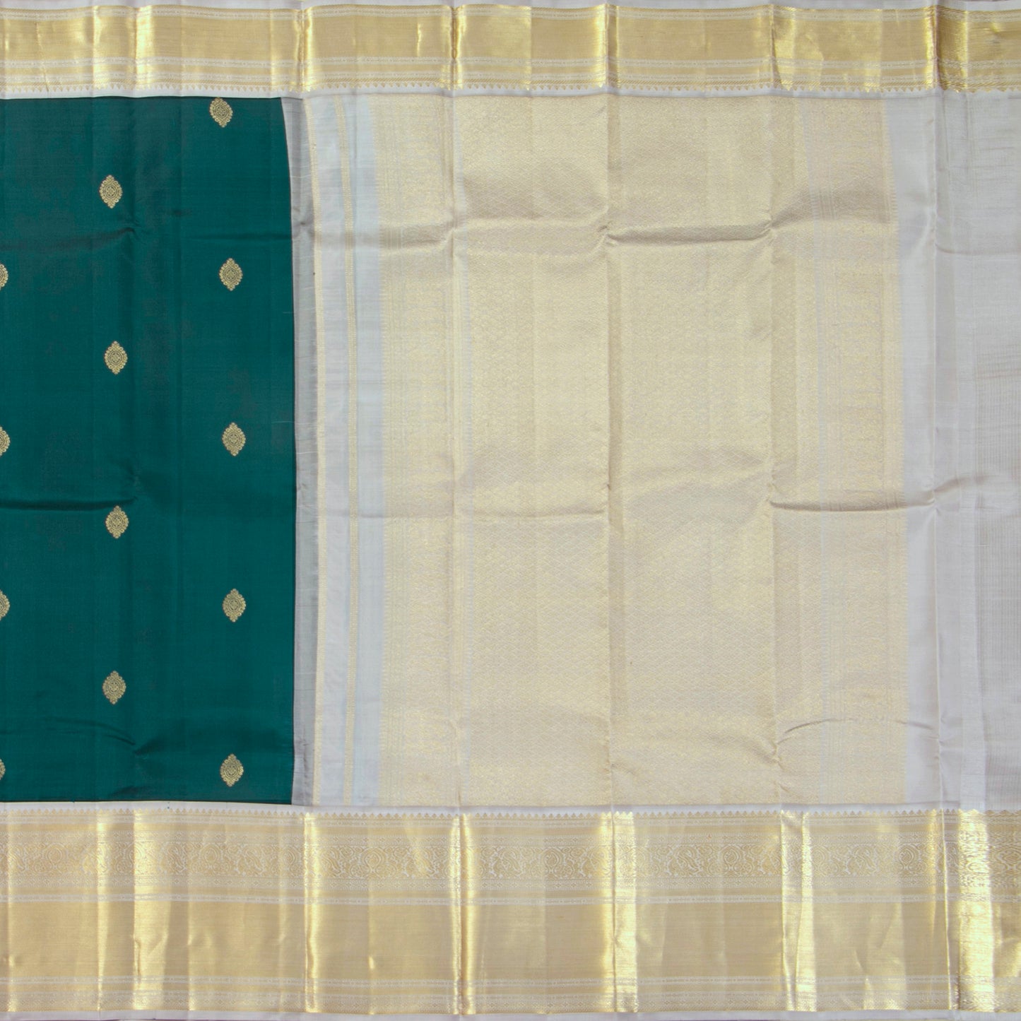 Green And Grey Kanchipuram Silk Saree For Festive Wear PV MEN 172 - Silk Sari - Panjavarnam PV MEN 172