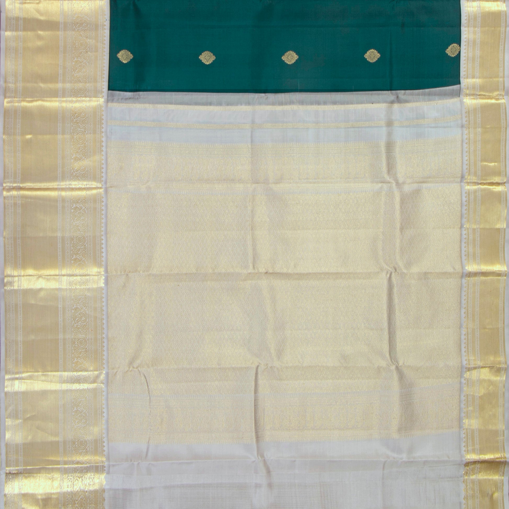Green And Grey Kanchipuram Silk Saree For Festive Wear PV MEN 172 - Silk Sari - Panjavarnam PV MEN 172