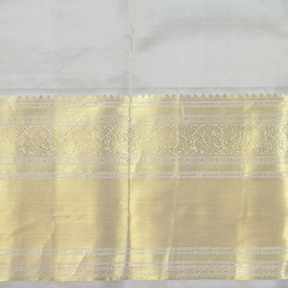 Green And Grey Kanchipuram Silk Saree For Festive Wear PV MEN 172 - Silk Sari - Panjavarnam PV MEN 172