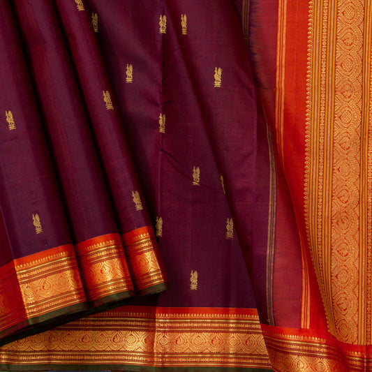 Maroon And Orange Kanchipuram Silk Saree With Zari Butta For Festive Wear PV NYC 1728