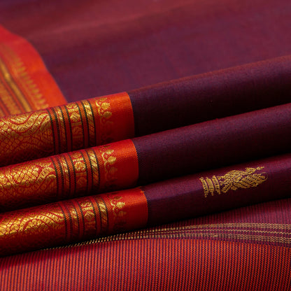 Maroon And Orange Kanchipuram Silk Saree With Zari Butta For Festive Wear PV NYC 1728