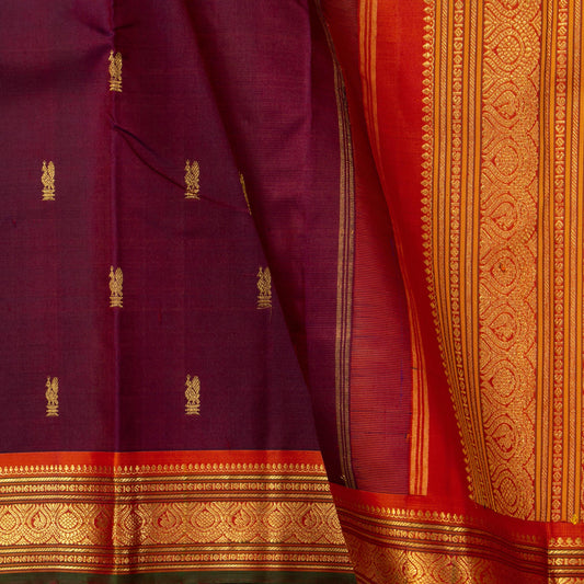 Maroon And Orange Kanchipuram Silk Saree With Zari Butta For Festive Wear PV NYC 1728