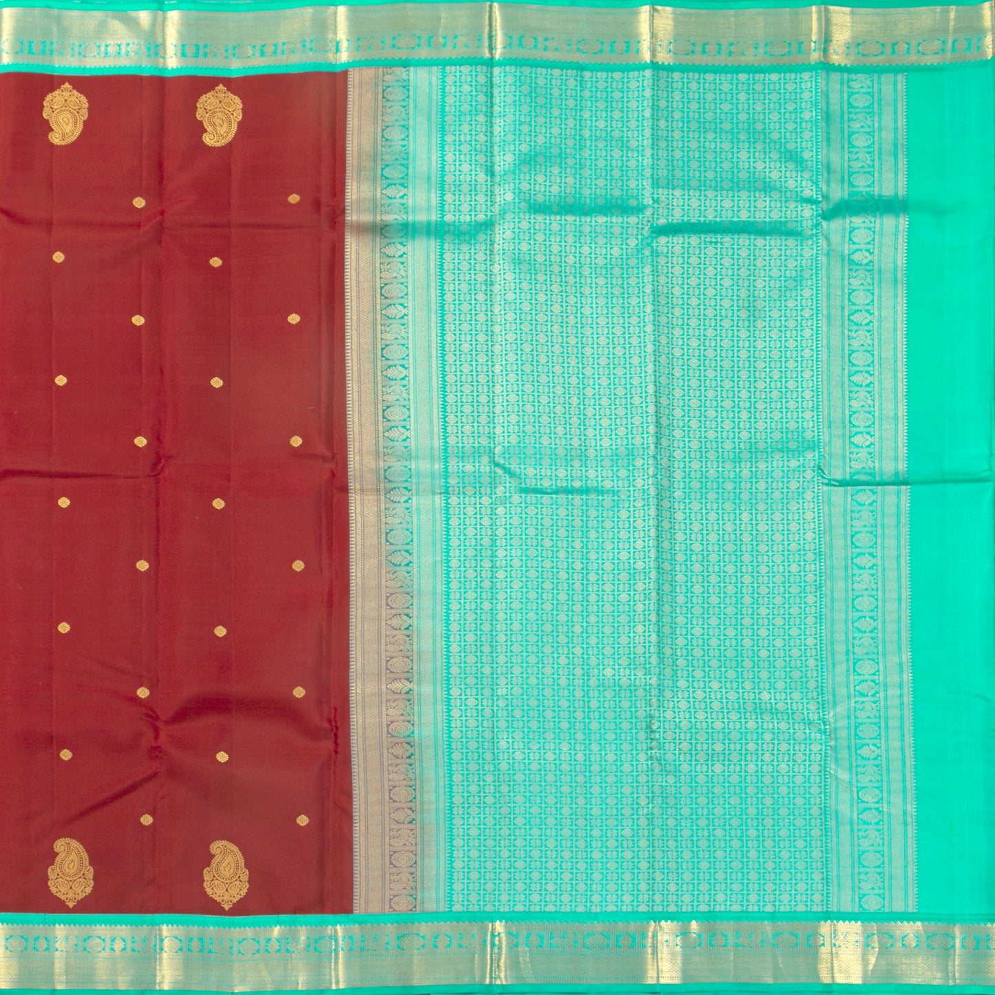 Maroon And Turquoise Blue Kanchipuram Silk Saree For Festive Wear PV MEN 216