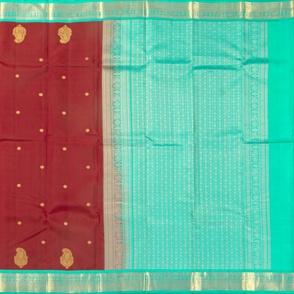 Maroon And Turquoise Blue Kanchipuram Silk Saree For Festive Wear PV MEN 216