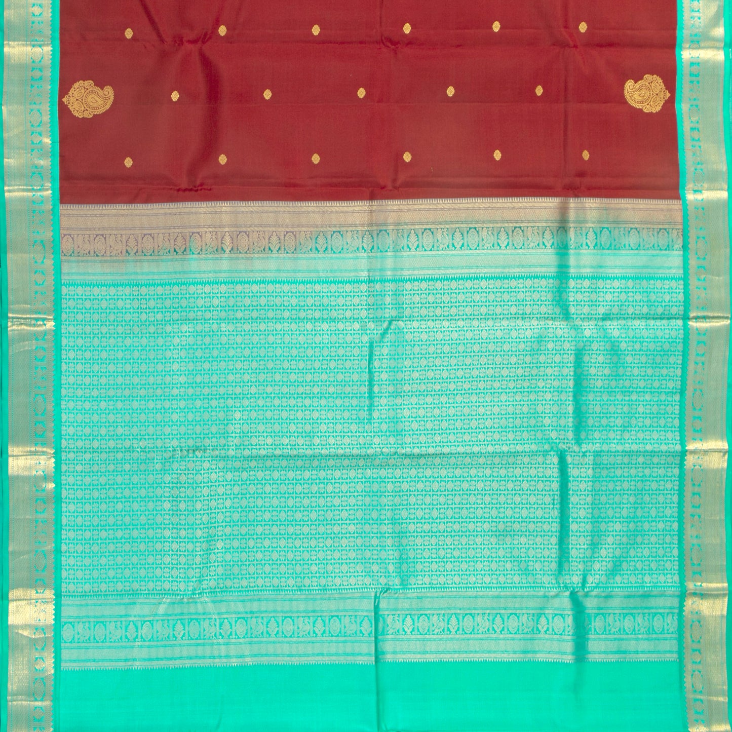 Maroon And Turquoise Blue Kanchipuram Silk Saree For Festive Wear PV MEN 216
