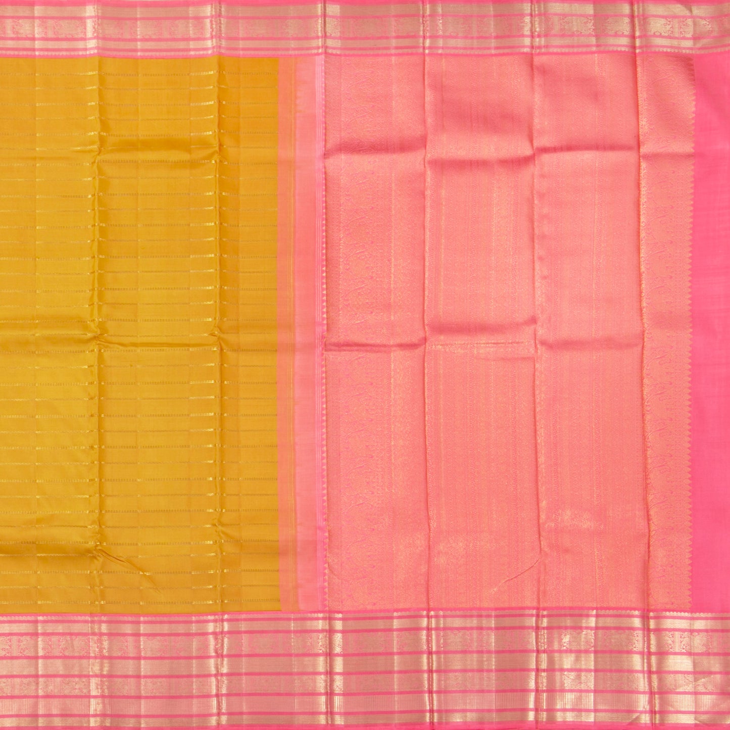 Mustard And Pink Kanchipuram Silk Saree For Bridal Wear PV NYC 1328