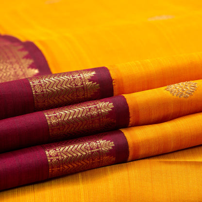 Mango Yellow And Maroon Kanchipuram Silk Saree With Korvai Contrast Border For Festive Wear PV NYC 1663