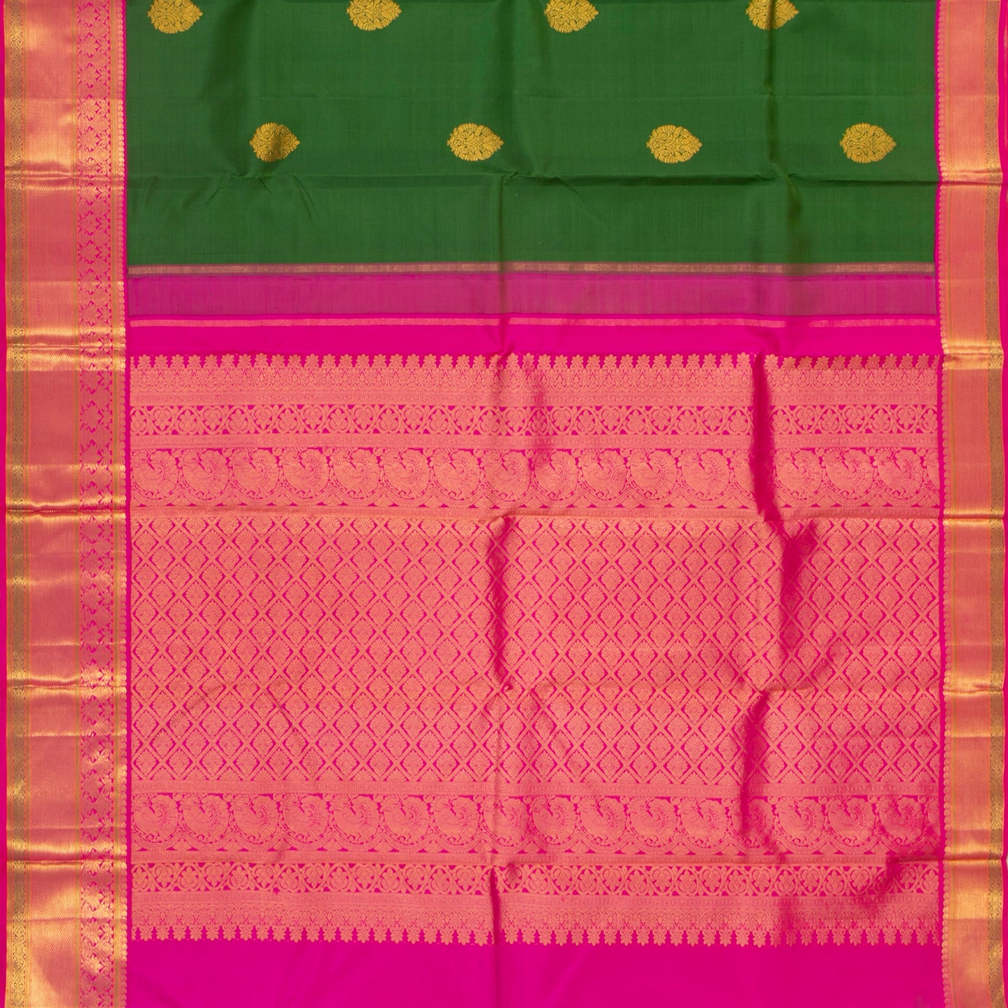 Green And Pink Kanchipuram Silk Saree For Festive Wear PV NYC 1355