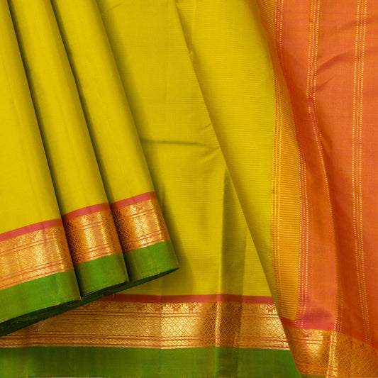 Sampangi Green And Orange Kanchipuram Silk Saree For Festive Wear PV NYC 1724