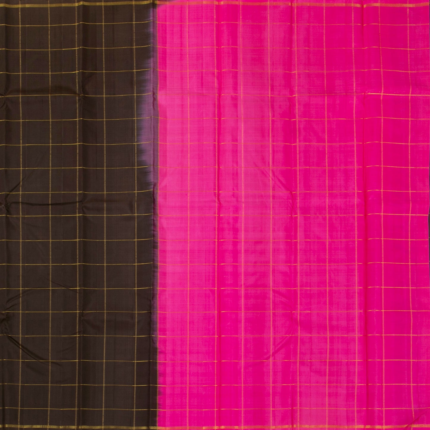 Brown And Pink Kanchipuram Borderless Silk Saree Handwoven Pure Silk Pure Zari For Festive Wear PV NYC 1407