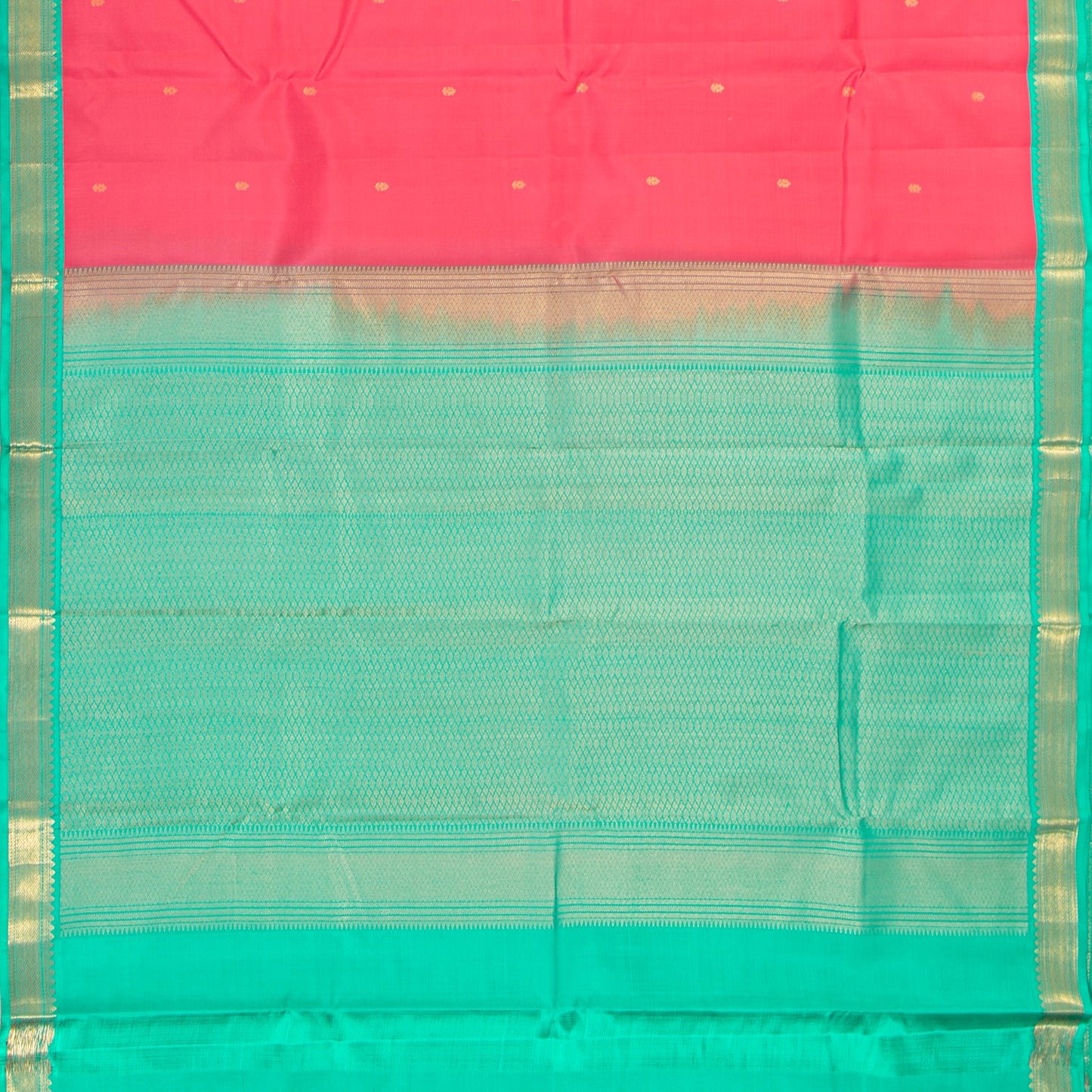 Peach And Teal Kanchipuram Silk Saree Retro Revival Design For Wedding Wear PV MEN 152