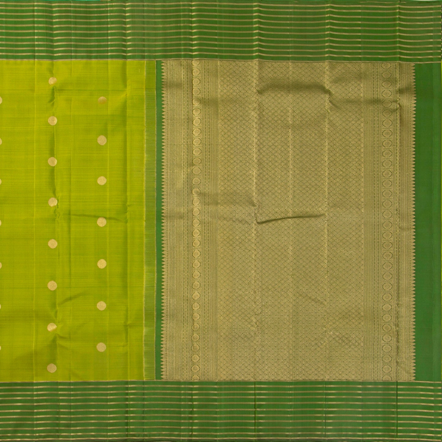Lime Green And Avocado Kanchipuram Silk Saree For Festive Wear PV MEN 251