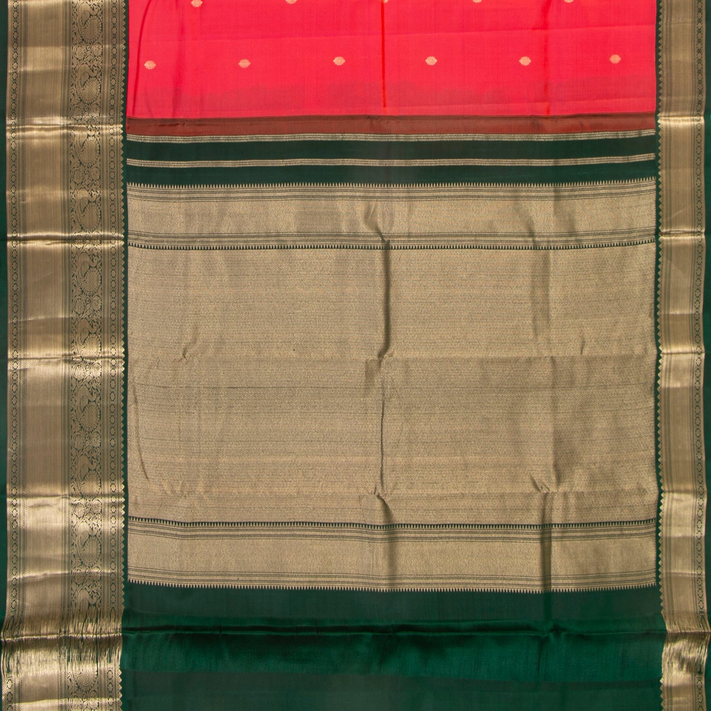 Dual Tone Crimson Kanchipuram Silk Saree With Contrast Korvai Border In Green For Wedding Wear PV MEN 217 - Silk Sari - Panjavarnam PV MEN 217