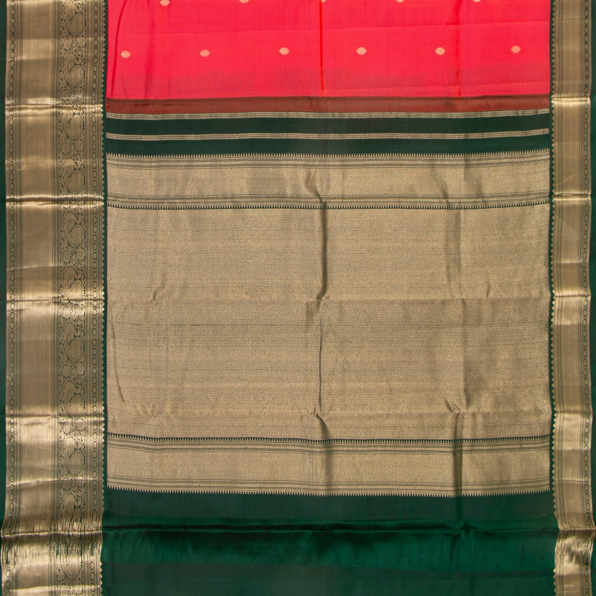 Dual Tone Crimson Kanchipuram Silk Saree With Contrast Korvai Border In Green For Wedding Wear PV MEN 217 - Silk Sari - Panjavarnam PV MEN 217