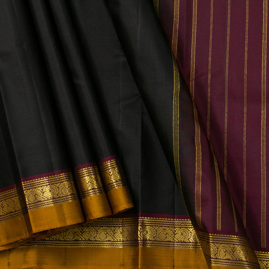 Black And Maroon Kanchipuram Silk Saree For Office Wear PV NYC 1737