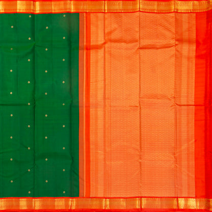 Green Kanchipuram Silk Saree With Orange Contrast Korvai Border For Wedding Wear PV MEN 193