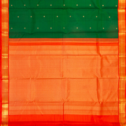 Green Kanchipuram Silk Saree With Orange Contrast Korvai Border For Wedding Wear PV MEN 193