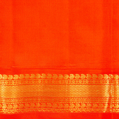 Green Kanchipuram Silk Saree With Orange Contrast Korvai Border For Wedding Wear PV MEN 193