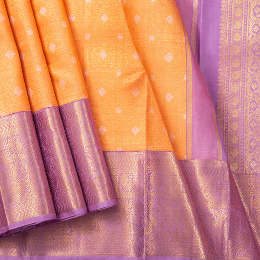 Peach And Lavender Kanchipuram Silk Saree With Silver Zari For Wedding Wear PV NYC 1582