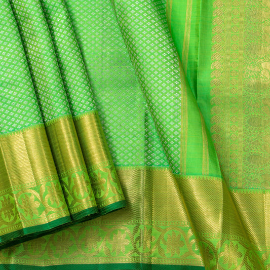 Verdant Green Kanchipuram Silk Saree With Silver Zari Jacquard For Wedding Wear PV NYC 1591