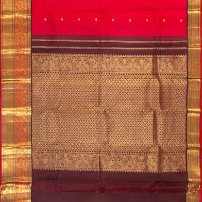Red And Brown Kanchipuram Silk Saree Retro Revival Design For Wedding Wear PV MEN 175 - Silk Sari - Panjavarnam PV MEN 175