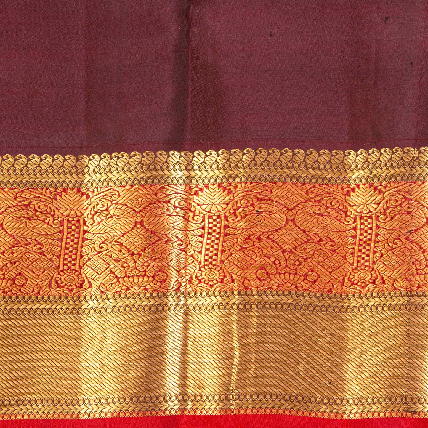 Red And Brown Kanchipuram Silk Saree Retro Revival Design For Wedding Wear PV MEN 175 - Silk Sari - Panjavarnam PV MEN 175